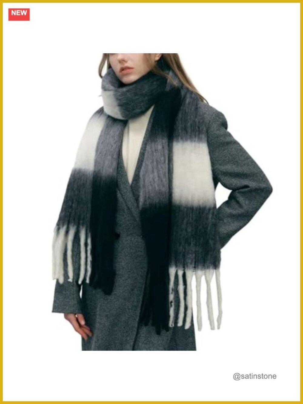 Chunky Plaid Scarf Oversized Warm Winter Shawl Wrap Tassel